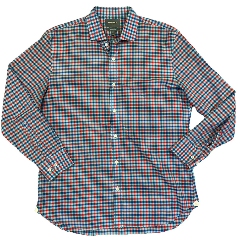 Bonobos Shirt Mens 17.5/35 Button Up Plaid‎ Tailored Slim Long Sleeve